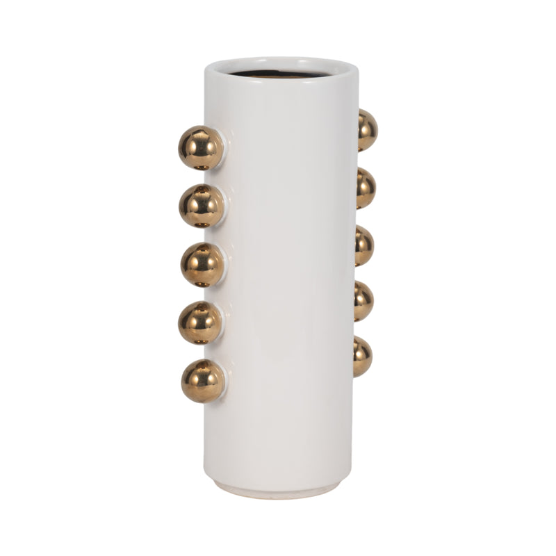 Cer, 13 Vase W/ Side Knobs, White/gold