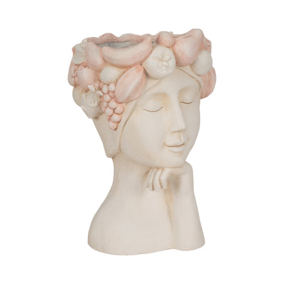 18 Lady With Flower Crown Planter, White/pink