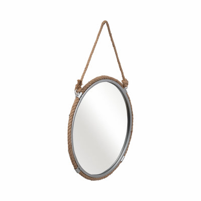 METAL 24 MIRROR WITH ROPE, SILVER/NATURAL