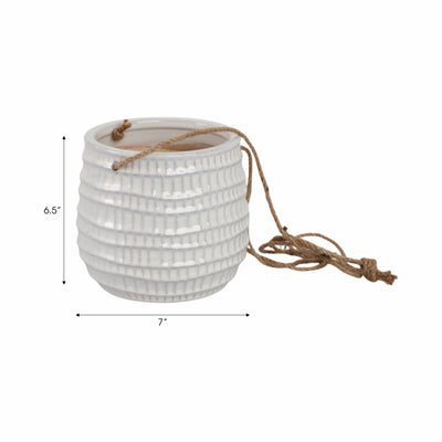 Ceramic 6 Dimpled Hanging Planter, Beige