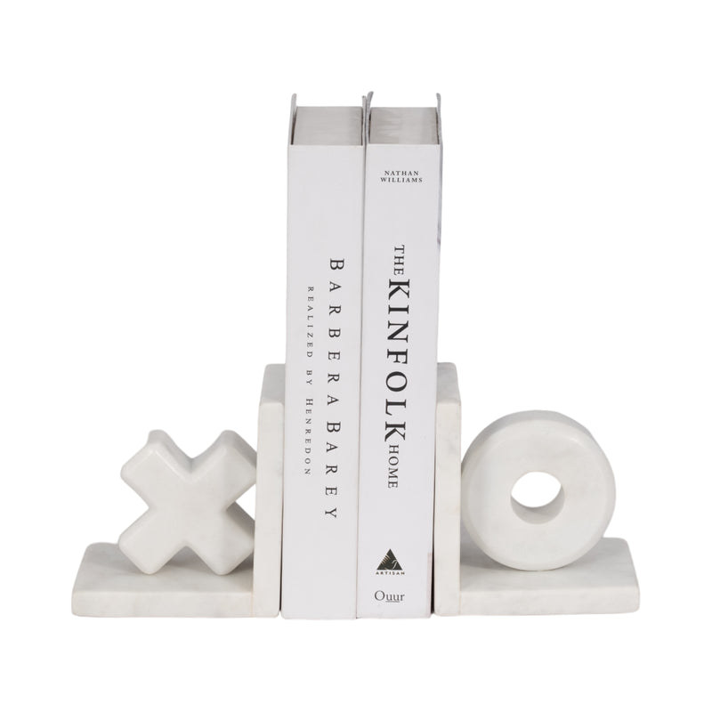 MARBLE, S/2 5 X & O BOOKENDS, WHITE