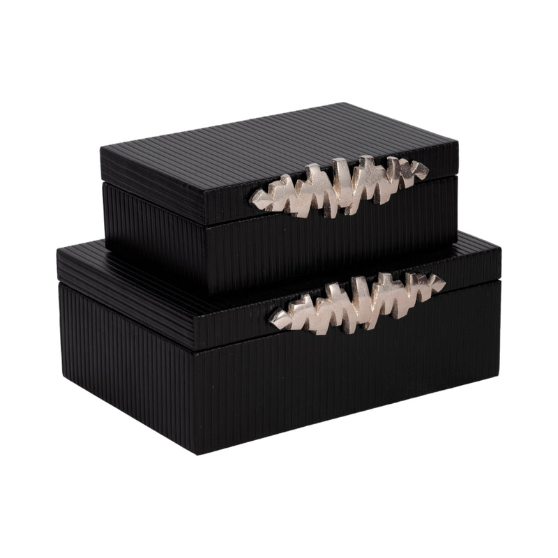 S/2 9/11 Boxes With Lines & Silver Handle, Black