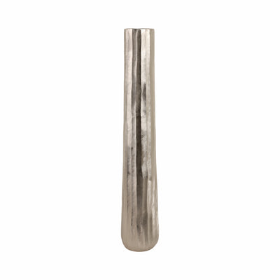 35 Rounded Etched Metal Floor Vase, Silver