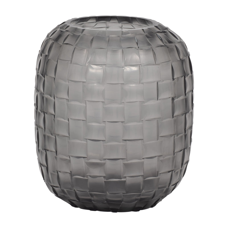 Jordan Glass, 9 Woven Finish Vase, Gray