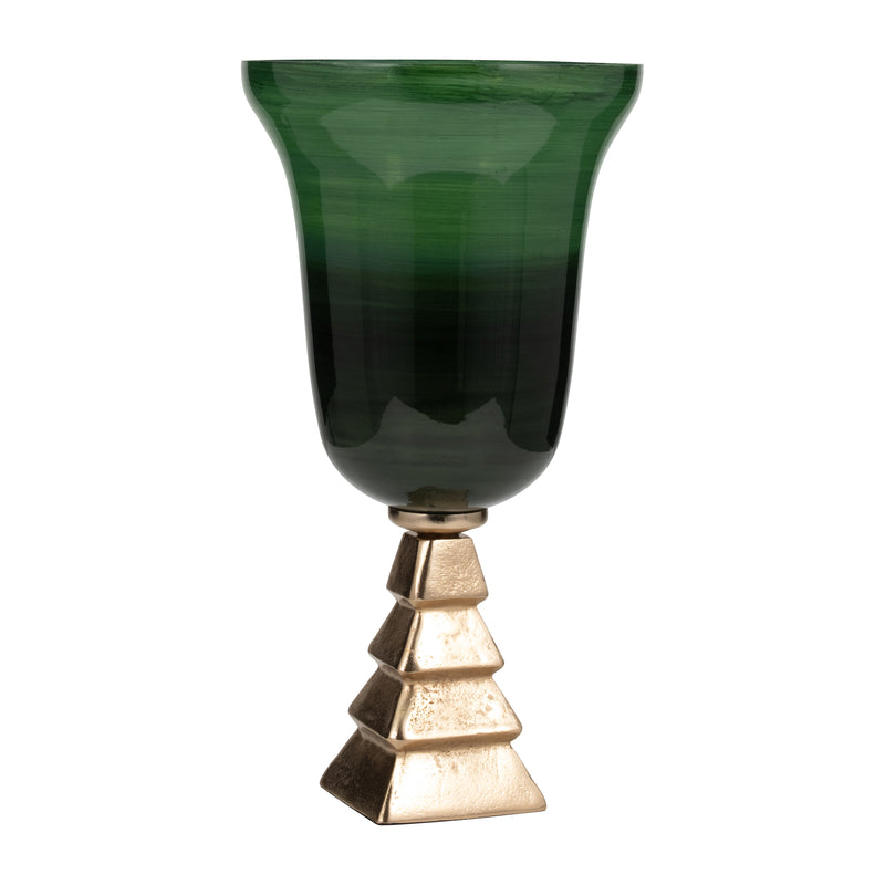 GLASS, 19 5TH AVE VASE ON STAND, GREEN/GOLD