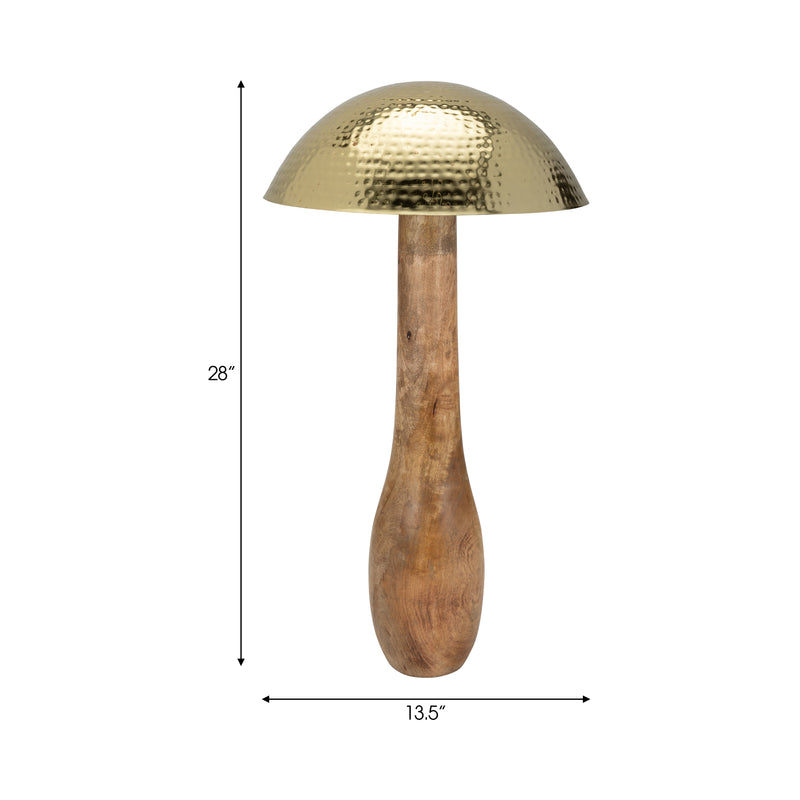 Metal, 28 Mushroom W/ Wood Base, Gold