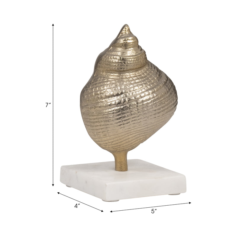 Metal, 7 Banded Shell On Marble Base, Champagne