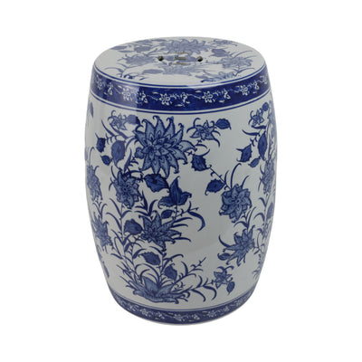 Cer,18 Pinwheel Flower Chinoiserie Stool,blu/wht