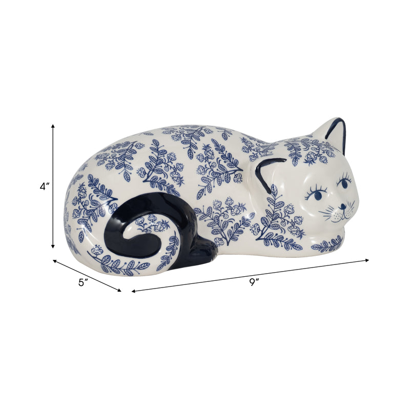 CER, 9 SLEEPING CHINOISERIE CAT, BLUE/WHITE