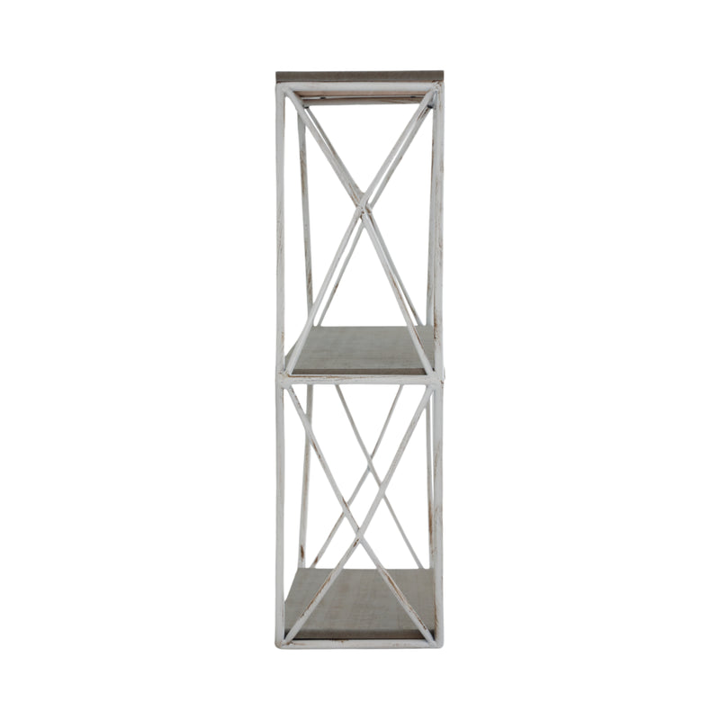 Metal/wood 3 Tier Hexagon Wall Shelf, Gray/white