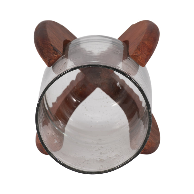 Glass, 7 Votive Holder W/ Base, Brown/clear