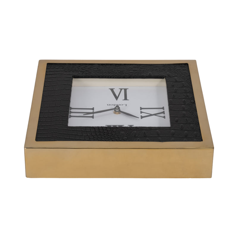 10 Faux Leather Croc Square Clock, Black/gold