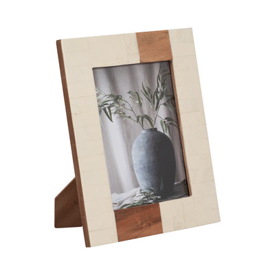 RESIN, 5X7 WOOD STRIPE PHOTO FRAME, IVORY/BROWN