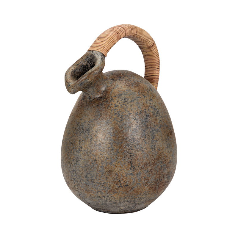 Terracotta, 13 Rustic Jug W/ Woven Handle, Multi