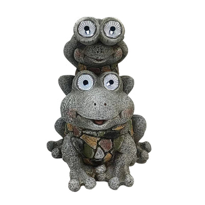 14 Frogs Piggy Back Ride Solar Eyes, Grey