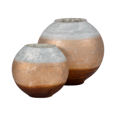 13 Gold Ombre Round Vase, White/gold