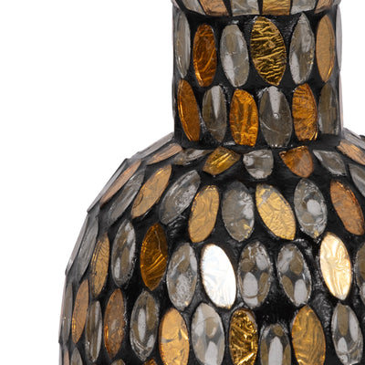 GLASS, 8H MOSAIC VASE, COPPER