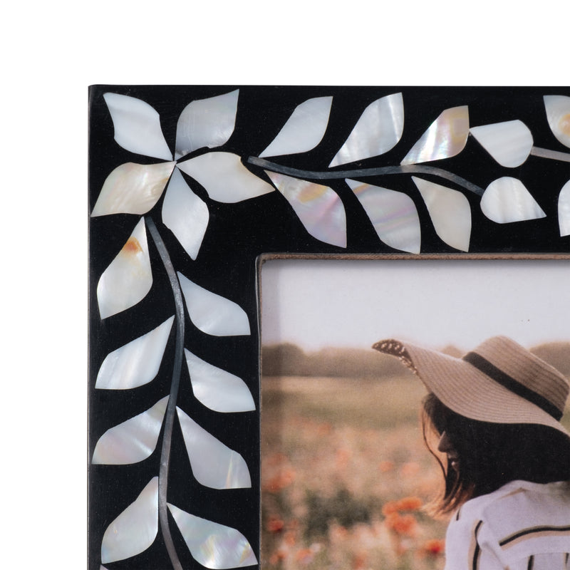 5x7 Mother Of Pearl Inlay Vine Photo Frame, Black