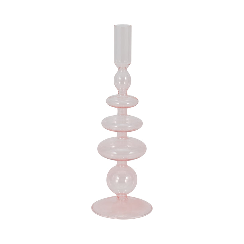 11 Vintage Glass Taper Candle Holder, Pink