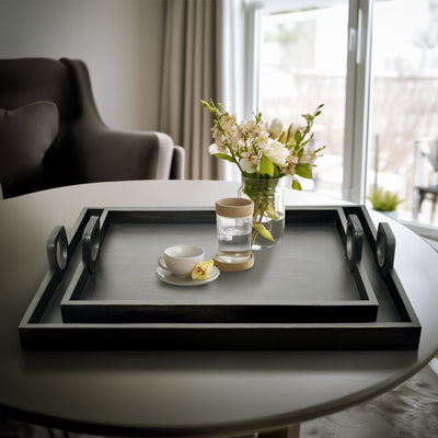 S/2 24/30 Joullian Black Wood Trays