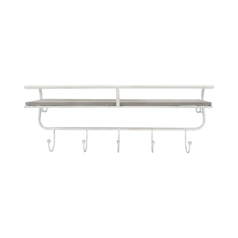 METAL/WOOD 20 5  HOOK WALL SHELF, WHITE/GRAY