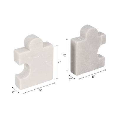 Marble, S/2 5 Puzzle Piece Bookends, White