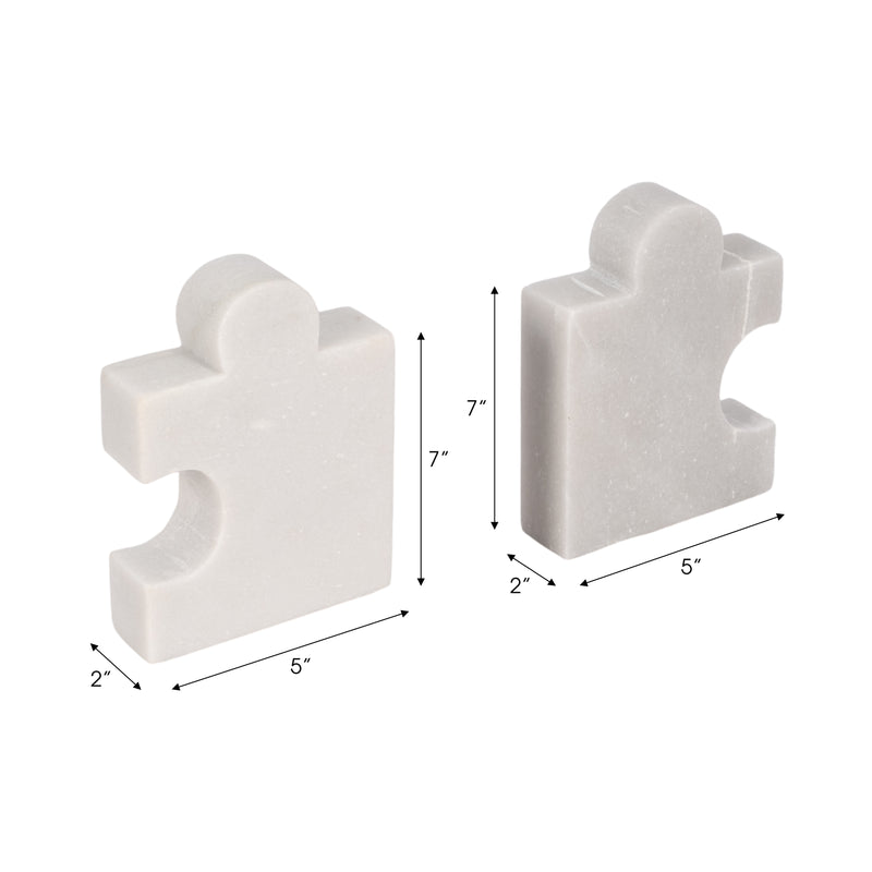 Marble, S/2 5 Puzzle Piece Bookends, White