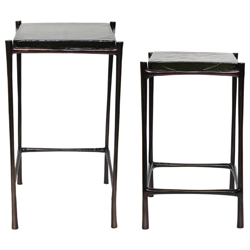 S/2 20/25 Cognac Pressed Glass Cast Metal Tables