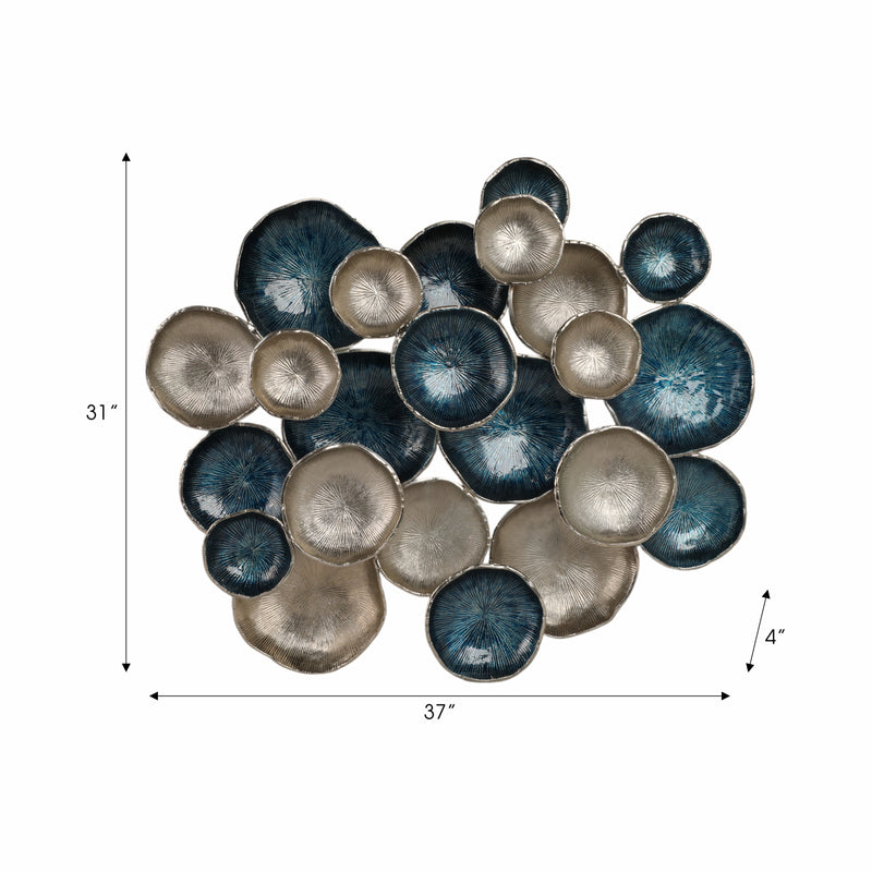 37x31 Metal Multi Disc Wall Decor, Blue/silver