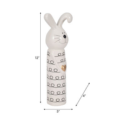 12 Squiggly Bunny With Gold Heart, White/black