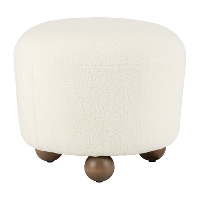 Round Ottoman W/ Ball Feet, Beige