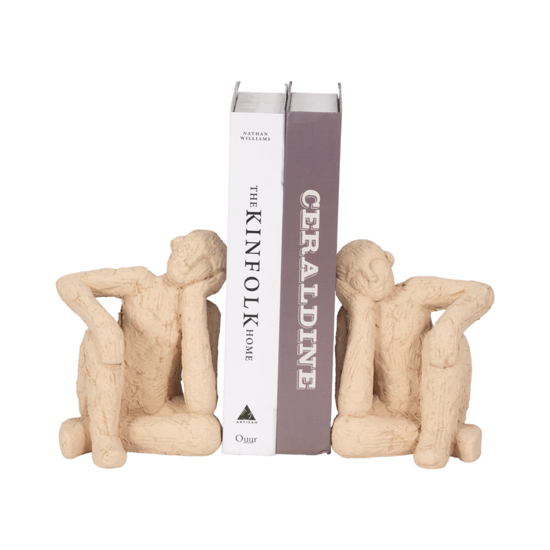 S/2 7 Thinking Man Bookends, Tan