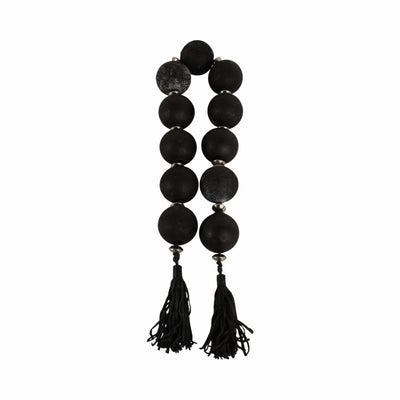 56'' Renton Blk & Slvr Glass Garland W Lthr Tassel