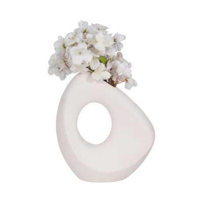 11 Lopsided Open Cut Out Vase Sand Texture, White