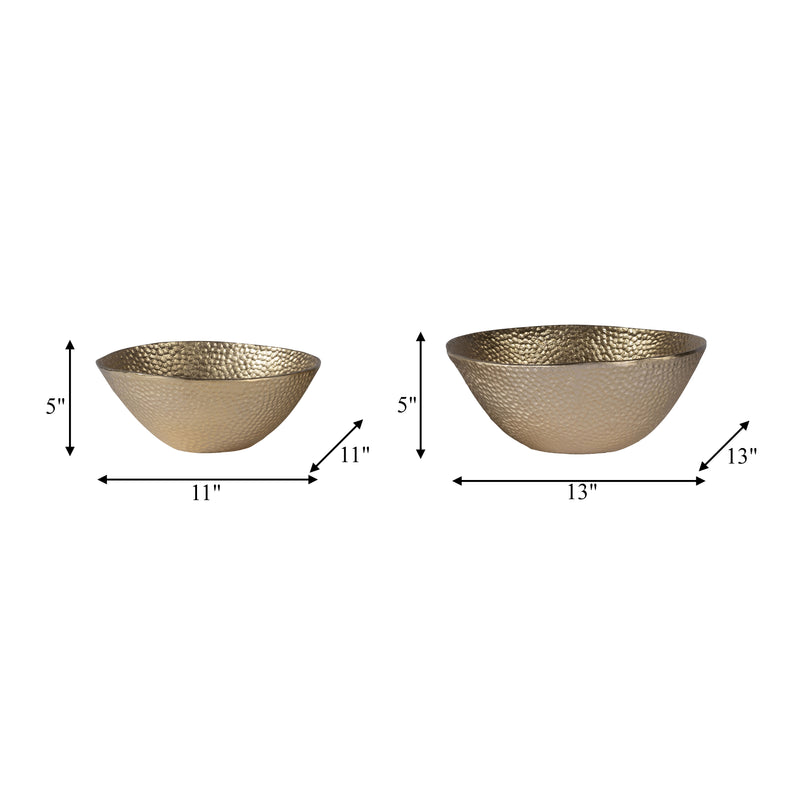 METAL,S/2 11/13, ROUND HAMMERED BOWLS,CHAMPAGNE