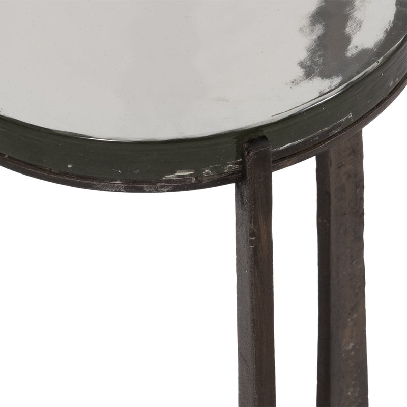 22 Thick Glass Top Round Accent Table, Antique Br