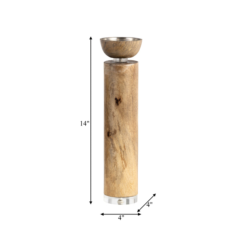 WOOD, 14 ACRYLIC DETAIL TAPER CANDLEHOLDER, NATUR