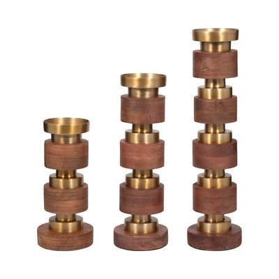 S/3 13/17/22 Hollis Wood Candle Sticks, Brown