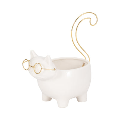 CER, 9 KITTY TRINKET DISH, WHITE/GOLD