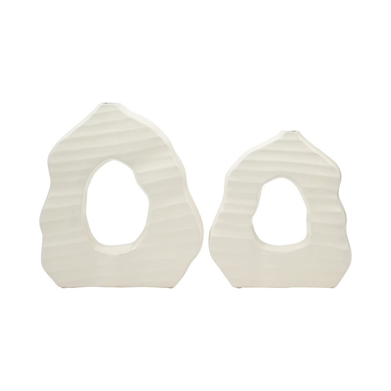 14 Ribbed Open-cut Out Vase, Ivory