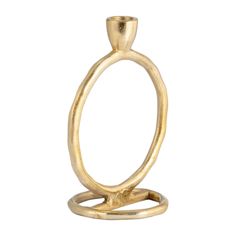 METAL, 7 ROUND RING TAPER CANDLEHOLDER, GOLD