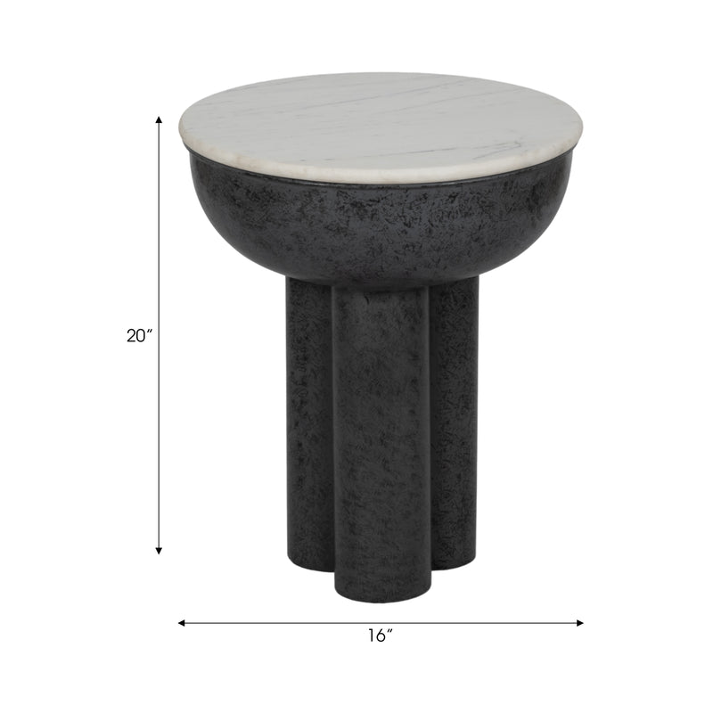 20 Chunky Leg Accent Table Marble Top, White/blk