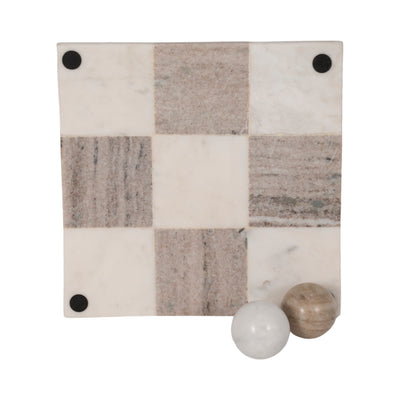 9 Marble Tic-tac-toe, White/beige