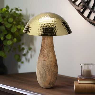 Metal, 16 Mushroom W/ Wood Base, Gold