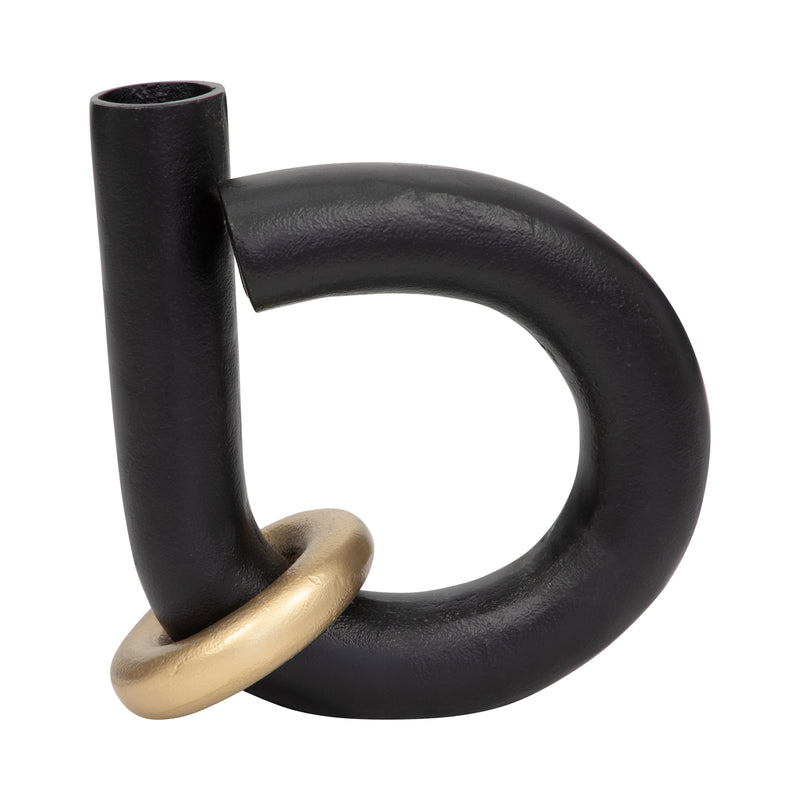 Metal, 9 Loop Vase W/ Gold Ring, Black/gold