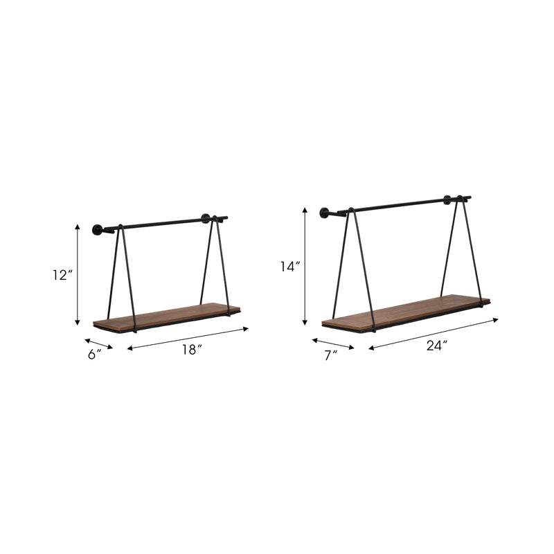 METAL/WOOD, S/2 12/14H SWING LIKE WALL SHELVES, B