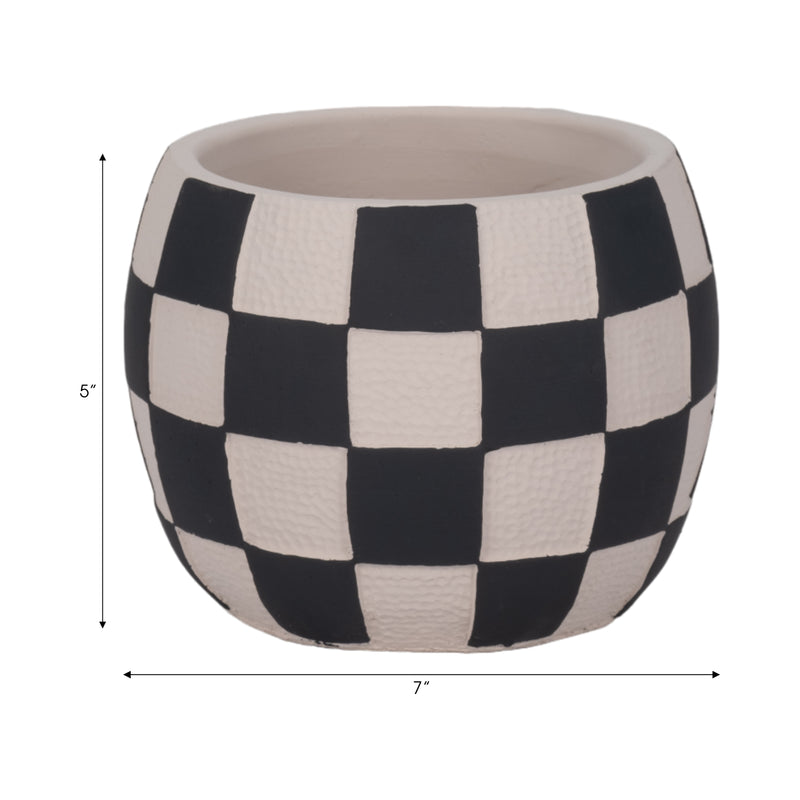 7 Checkerboard Rounded Planter, Black/white