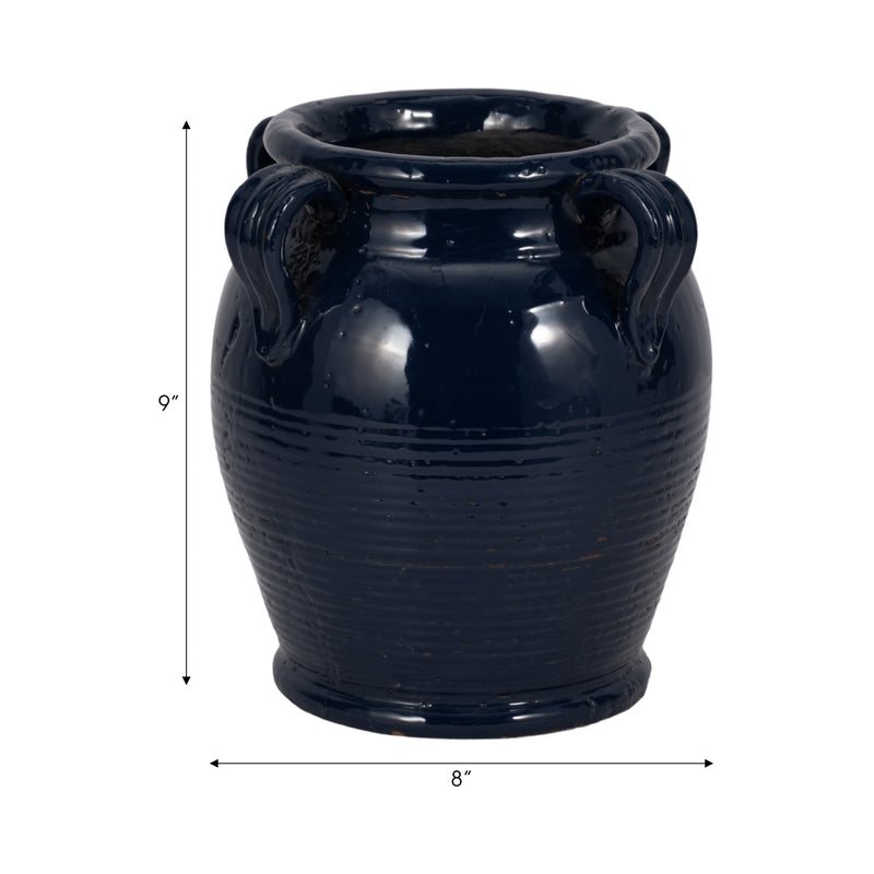 9 Terracotta Vase With Handles, Navy Blue