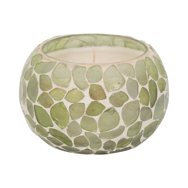 Glass, 4 10 Oz Mosaic Scented Candle, Light Green