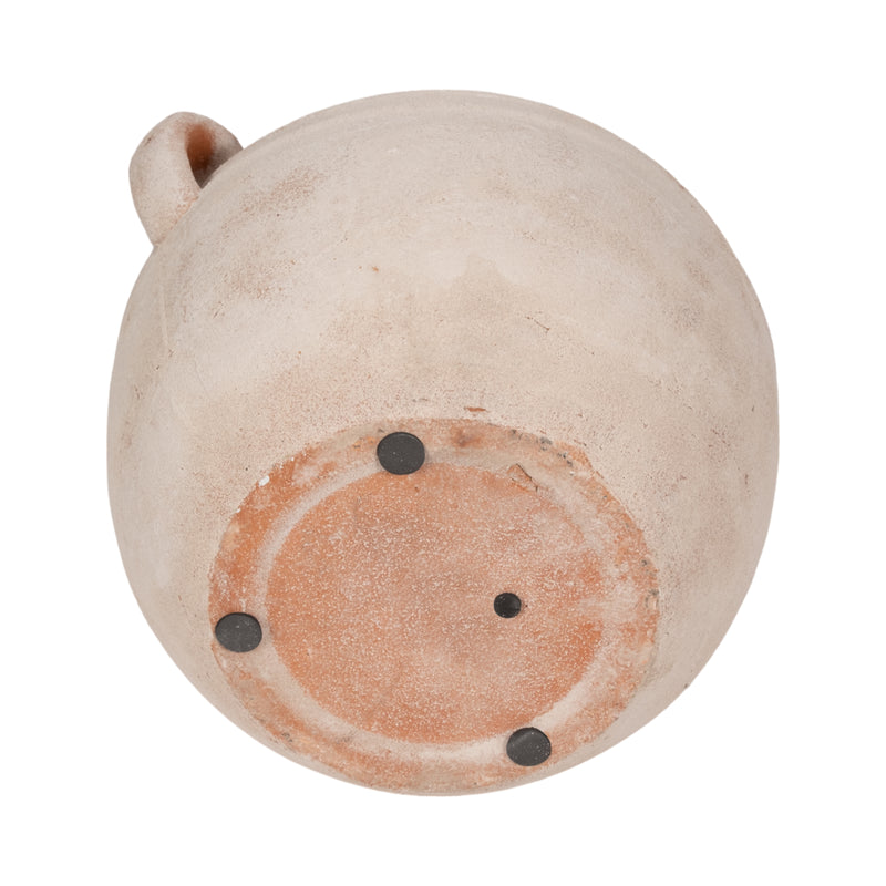 15 Round Weathered Terracotta Vase, White/natural